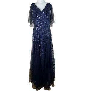 Ever Pretty Navy Sequin Embroidered Tulle Evening Gown Maxi Dress US 20 2XL